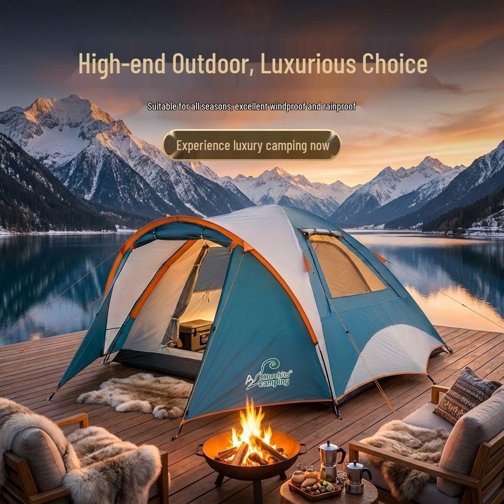 Lightweight Multi-Person Camping Tent with Vestibule - Windproof & Rainproof for Hiking & Outdoor Travel