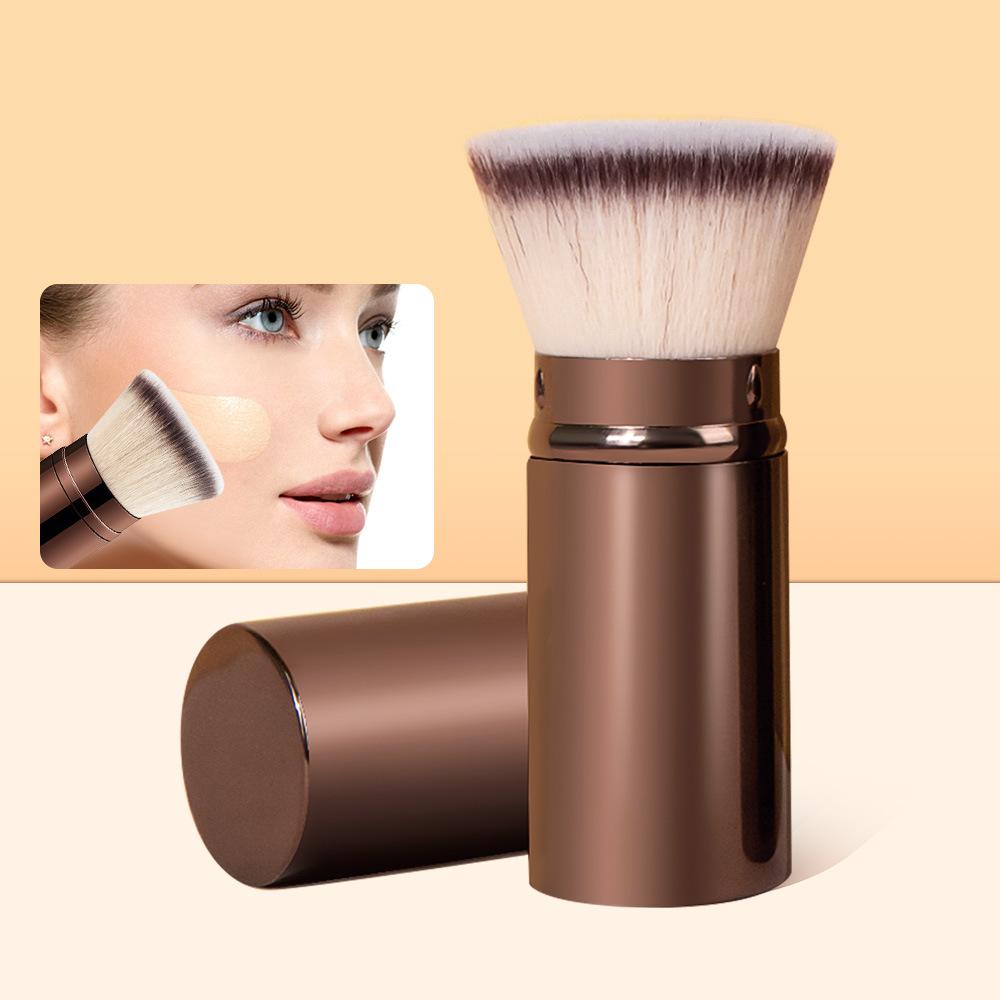 Portable Foundation Make-up Brush with Retractable Aluminum Tube  Cover Soft Bristles for Face Concealing and Seamless Brushing