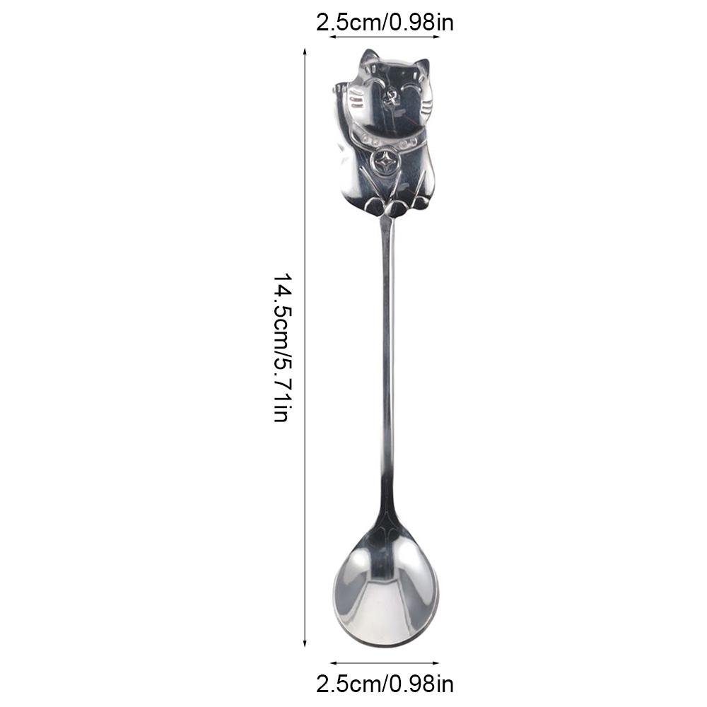 4pcs Cat Style Lucky Cat Coffee Spoon 4 Color 5.71x0.98in Mini Cat Style Dessert Spoon Stainless Steel Cartoon Spoon