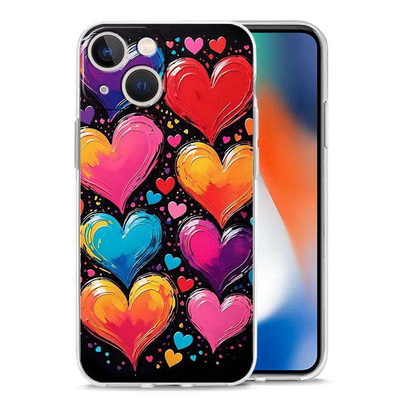 Phone Case For iPhone 16 Cases iPhone 15 12 13 14 16 Pro Max X XR XS Max 15 Plus iPhone11 Cover Oil Painting Graffiti Heart