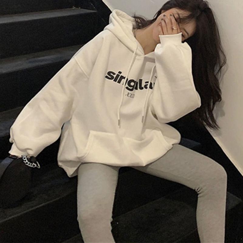 Dámská robustní mikina s kapucí, volný svetr s kapucí, volný čas