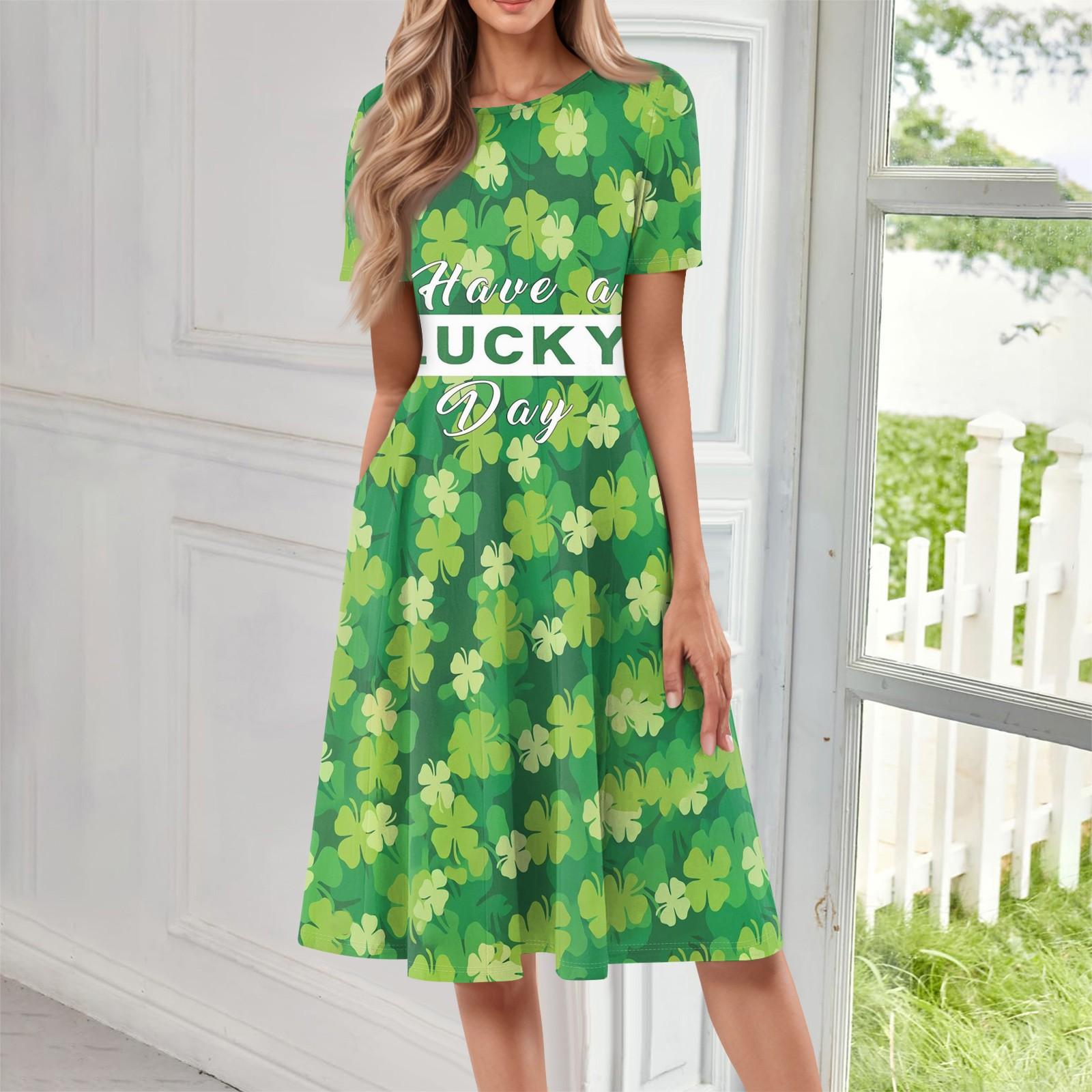 

Женское повседневное модное платье миди с круглым вырезом и коротким рукавом с принтом M