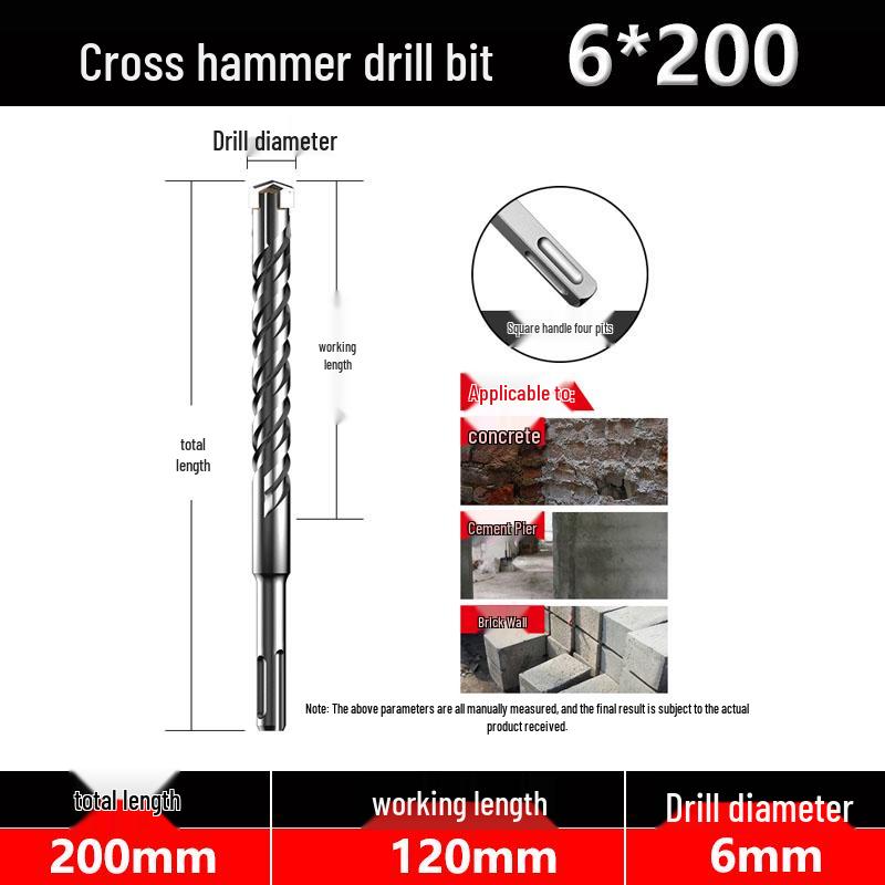 Four-Flute Extended Rotary Hammer Drill Bit for Concrete and Cement with Square Shank