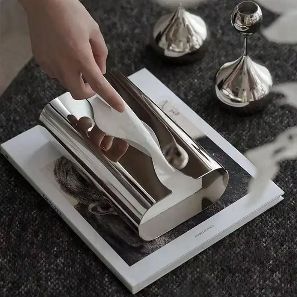 Silver Mirror Napkin Holder Stainless Steel Tissue Case Practical Paper Storage Box  Hotel