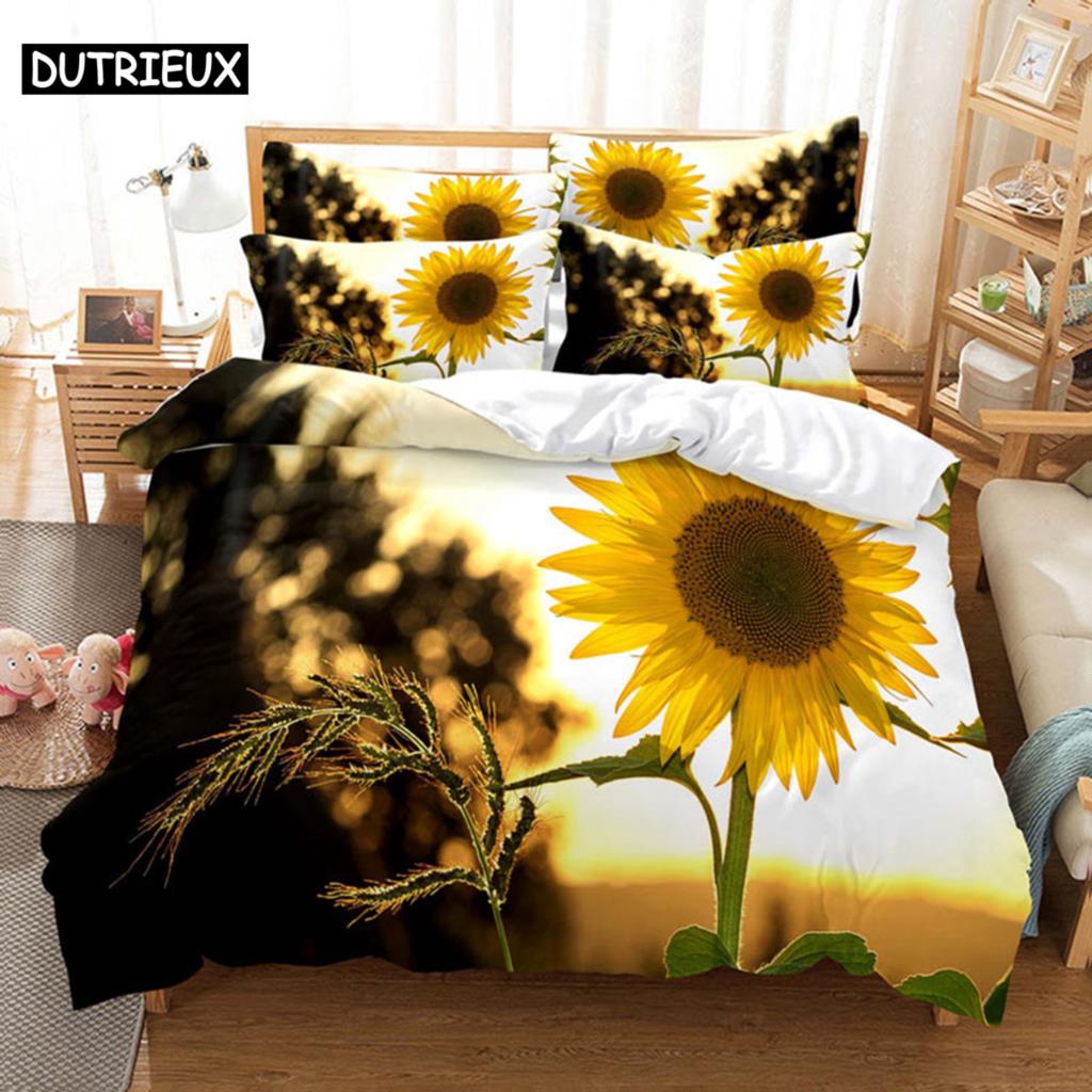 3D Hd Flower Quilt Cover Pillow Case Rose Sunflower Bed Set Linen Duvet Tulip King Queen Twin Single Double 3Pcs 2Pcs Textile