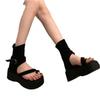 Fashion Retro Thick Heel Roman Booties Women's Fashion Toe Cover High Top Sandals Heightening Zipper Short Boots Summer Women Shoes 40