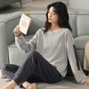 Gray Antibacterial Pajamas Women's Spring and Autumn Summer Pure Cotton Waffle Korean Thin Long-sleeved Loungewear Large Size Set