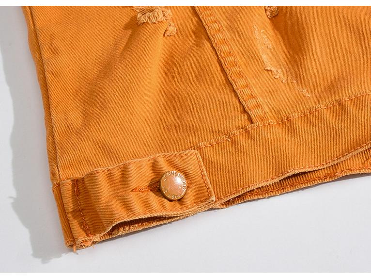 Korean Style Sleeveless Orange Denim Motorcycle Vest for Men