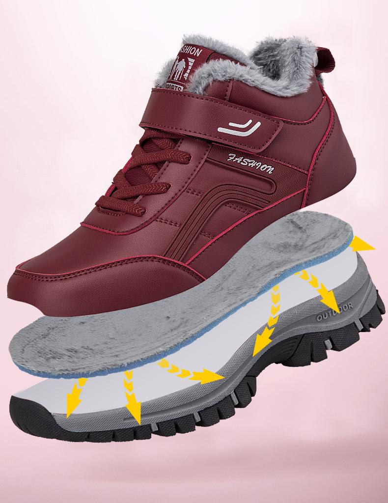 2024 Outdoor Waterproof Leather High-Top Walking Shoes for Winter - Warm Cotton Elderly Footwear