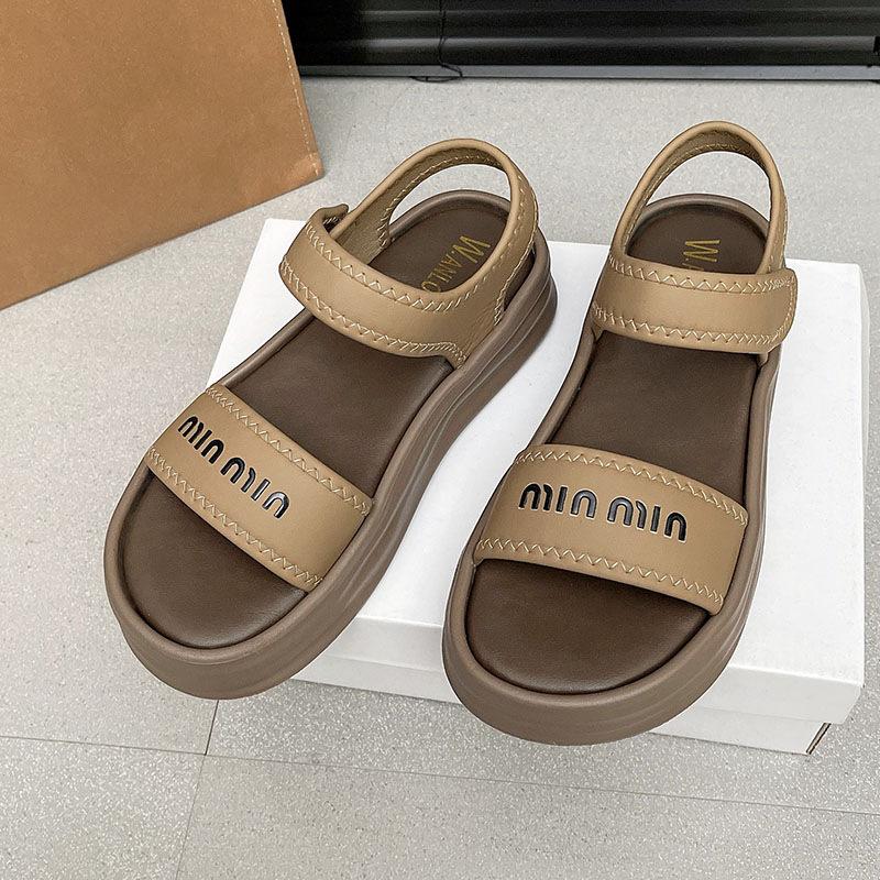 

Foreign trade flat bottom fashion Velcro sandals women 2025 new fashion thick bottom solid color fairy style muffin bottom sandals 40 темно-коричневого