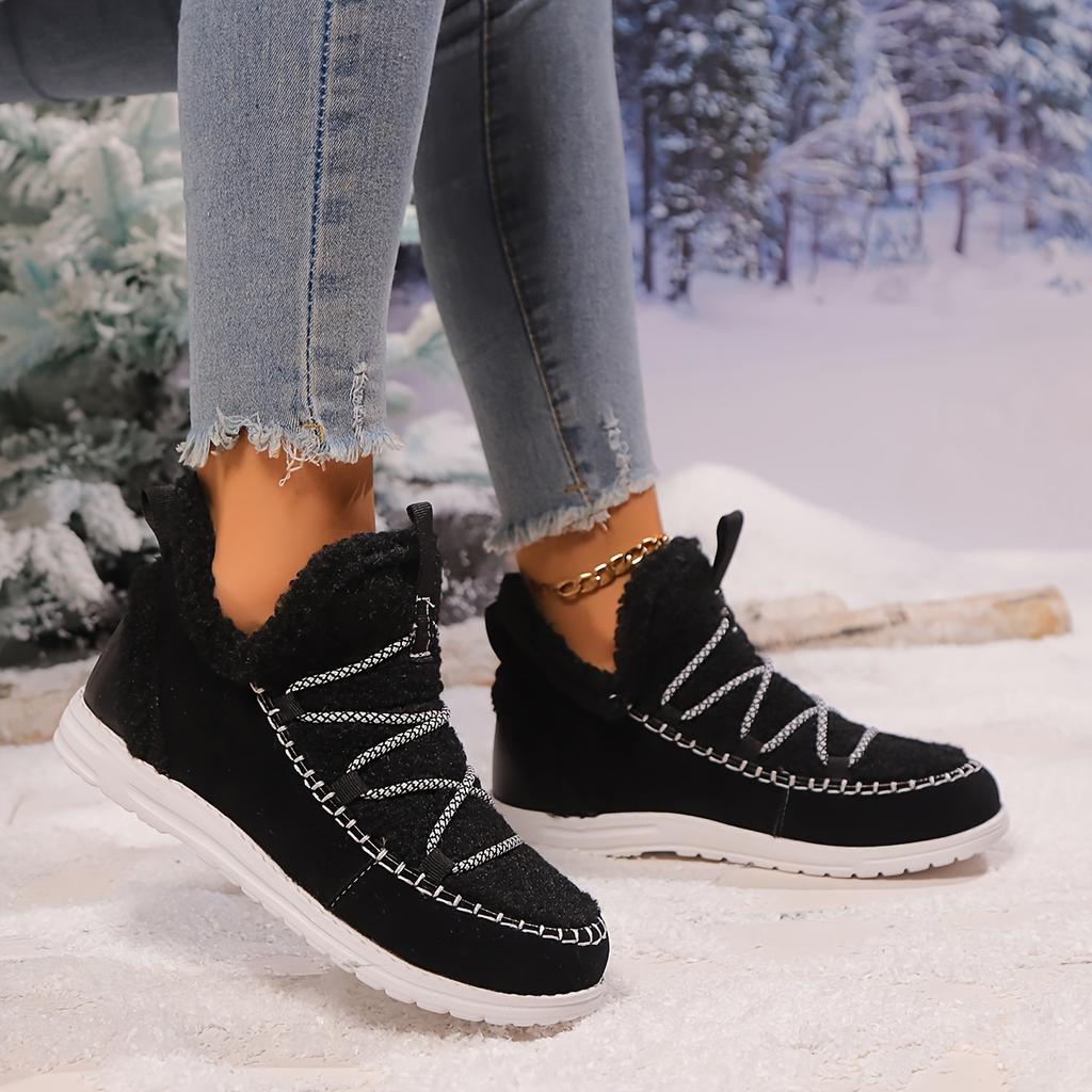 Women's Fluffy Plush Winter Boots Thick Warm Fleece Lined Comfortable Flat Ankle Boots