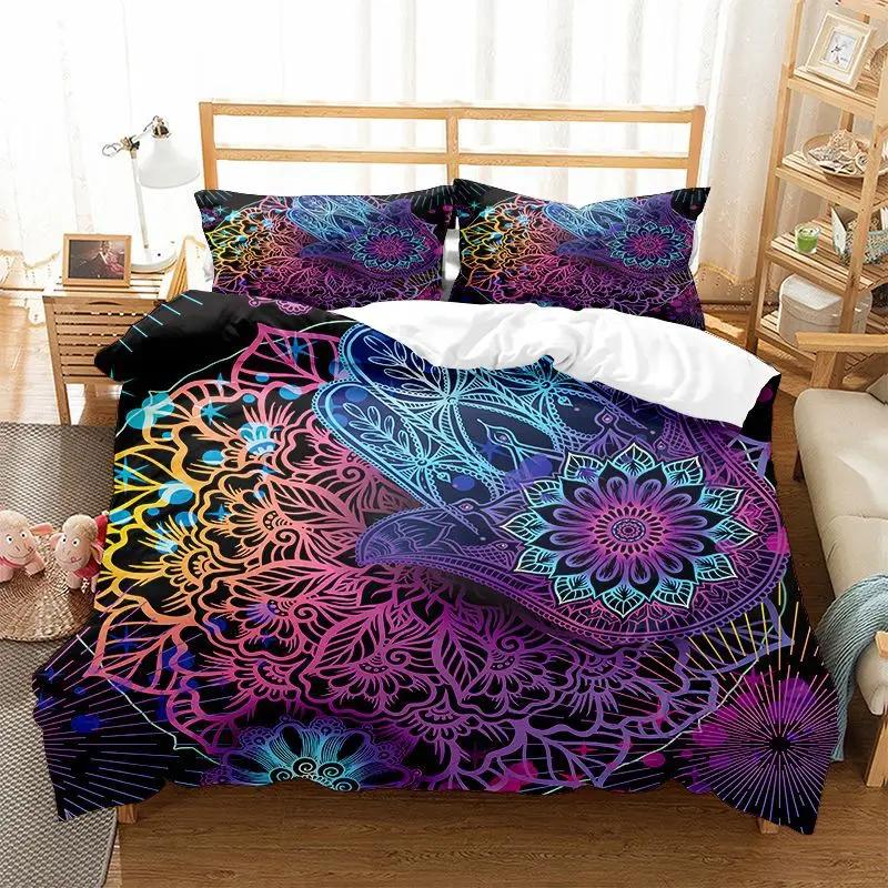 Hamsa Hand Bedding Sets Boho Hamsa Eyes Comforter Cover Exotic Bohemian Duvet Cover Set for Kids Boys Girls Trippy Art Bedspread