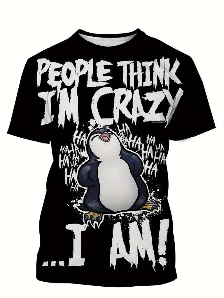 Sommer Muskel Männer 3D Gedrucktes T-Shirt Verrückter Pinguin Digitaldruck Mode Kurzärmelige Kleidung Harajuku Stil Lässiges Street Top