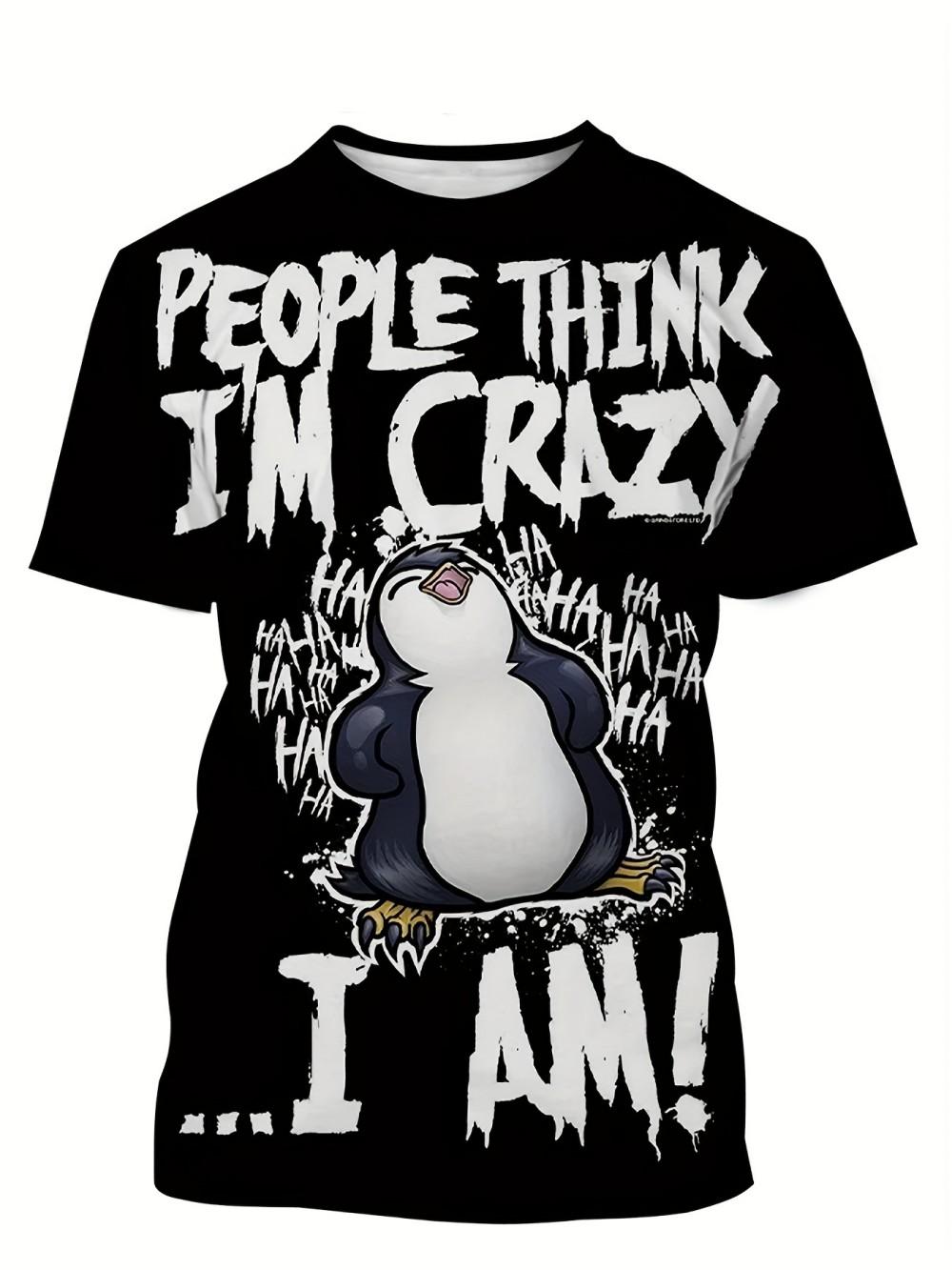 

Summer Muscle Men s 3D Printed T-shirt Crazy Penguin Digital Printing Fashion Short Sleeved Clothing Harajuku Style Casual Street Top XXS