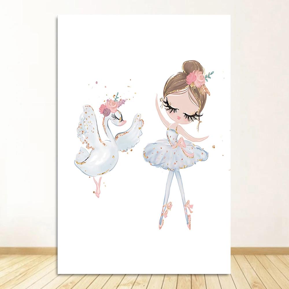 Little Princess Ballerina Canvas Poster Pink Swan Print Painting Nursery Wall Art Posters Ballet Girl Picture Baby Room Decor
