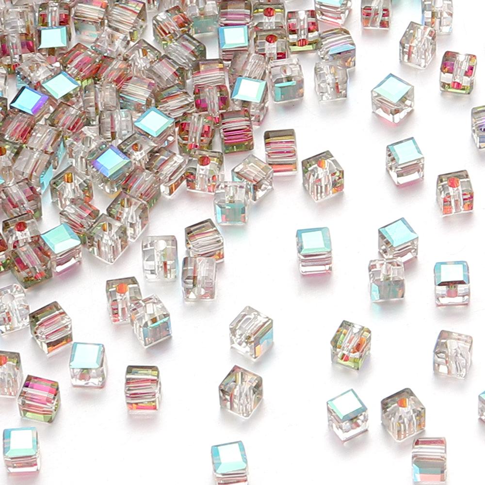

50pcs 4/6/8mm Square Faceted Crystal Beads Colorful Loose Spacer Cube Glass Beads For DIY Bracelet Earring Accessories Wholesale 4mm