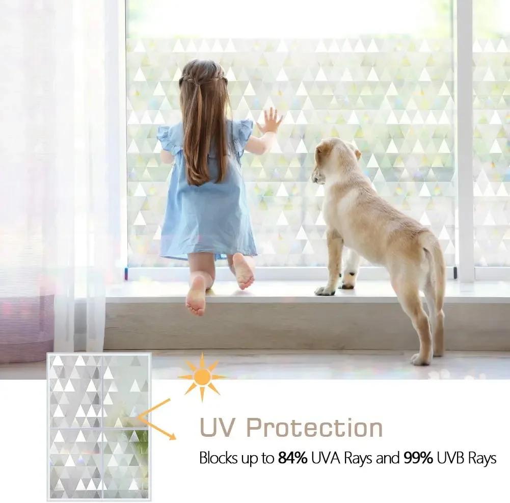 Privacy Window Film, Rainbow Window Cling, Decorative Vinyl Stained Glass Covering, Non-Adhesive Film, Sun UV Blocking