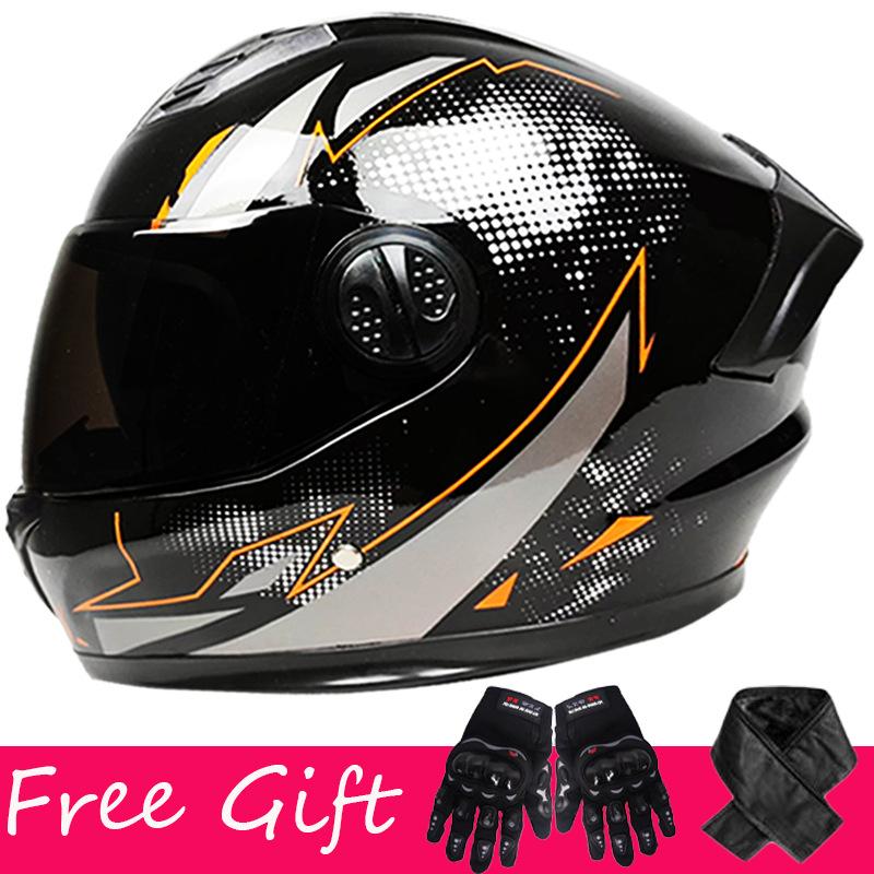 Gloves + Scarf, Double Lens Full-coverage Helmet for Men and Women Riding Four-season Safety Helmet