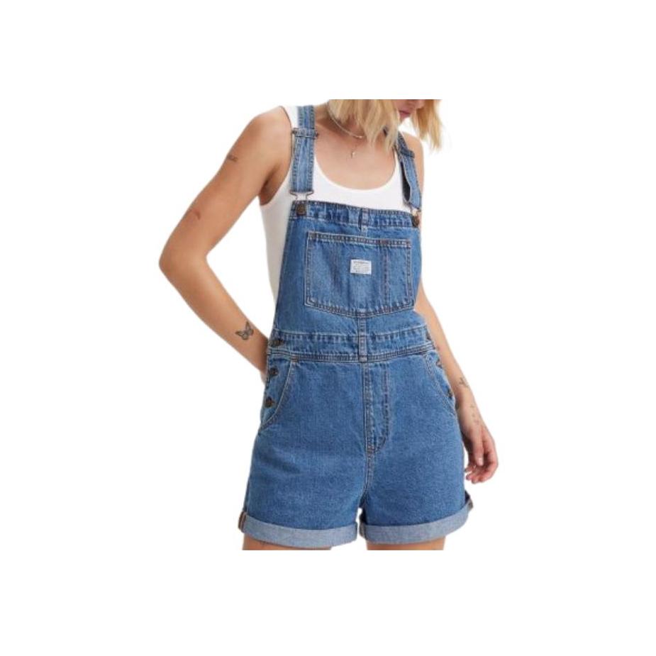 Levis Solid Color Straight Leg Simple Denim Overalls Women Shorts Blue 52333-0046