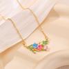 Necklace New Chinese Enamel Flower Branch Necklace Women's Summer Small Fresh Titanium Steel Necklace Fashion ins Clavicle Chain
