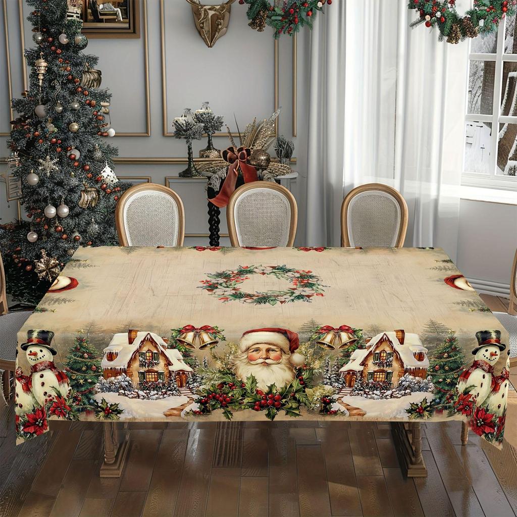 Christmas Tablecloth Digital Print - Winter Snowman Reindeer Xmas Tree Dining Table Festival Decor Table Cover