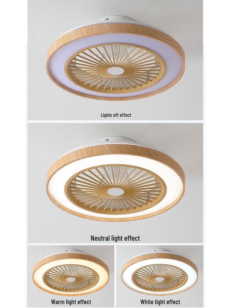 Japanese-Style Flush Mount Fan Light with Wood Grain, Chandelier for Living Room, Bedroom, Restaurant, 110V