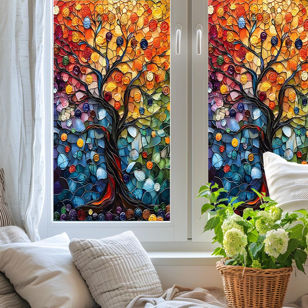 Simulated Oil Painting Large Tree Home Glass Window Beautification and Decoration Static Electricity Window Stickers