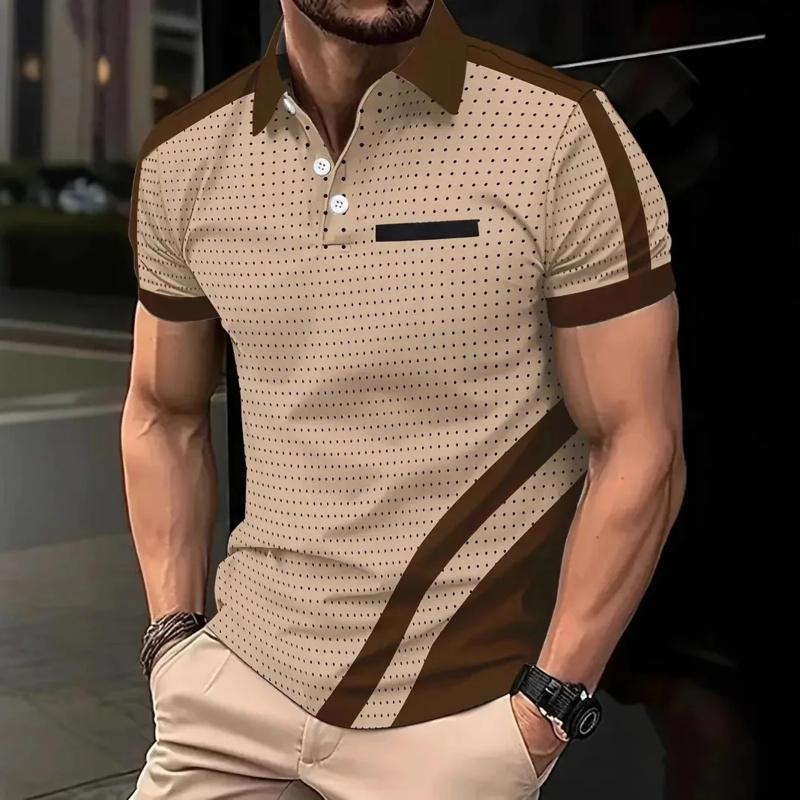 Summer fashion men's printed polo shirt with loose sport buttons