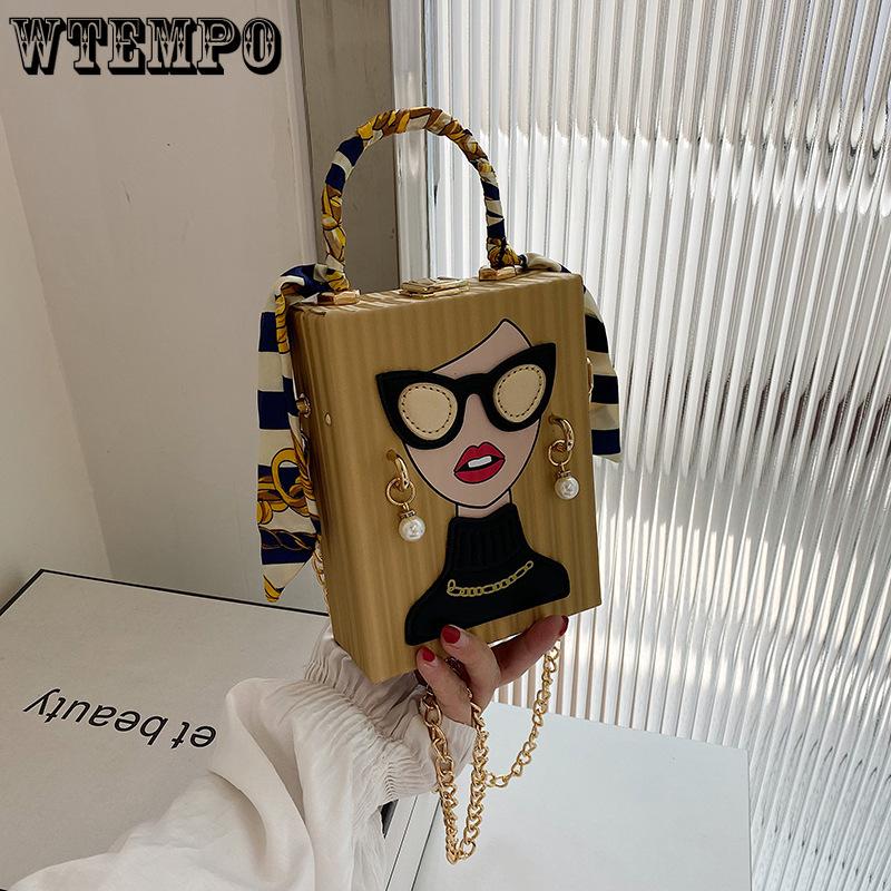 Torebka Pudełko Kreatywna Nisza Graffiti Torebka na Telefon Vintage Torebka Wieczorowa Torebka na Telefon z Łańcuszkiem