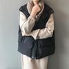 Autumn Winter Women Solid Loose Vest Drawstring Stand Collar Long Vest Jacket Cotton Padded Women Windproof Warm Waistcoat