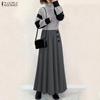 Women Stand Collar Loose Casual Long Sleeve Patchwork Dress