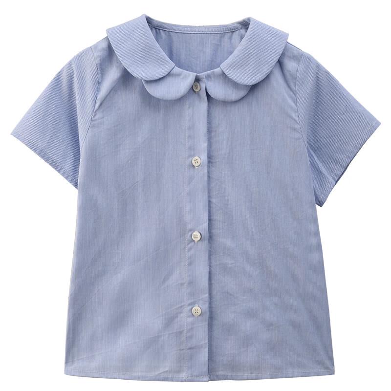 Hacikis Girls' Petal Collar Short-Sleeve Cotton Shirt