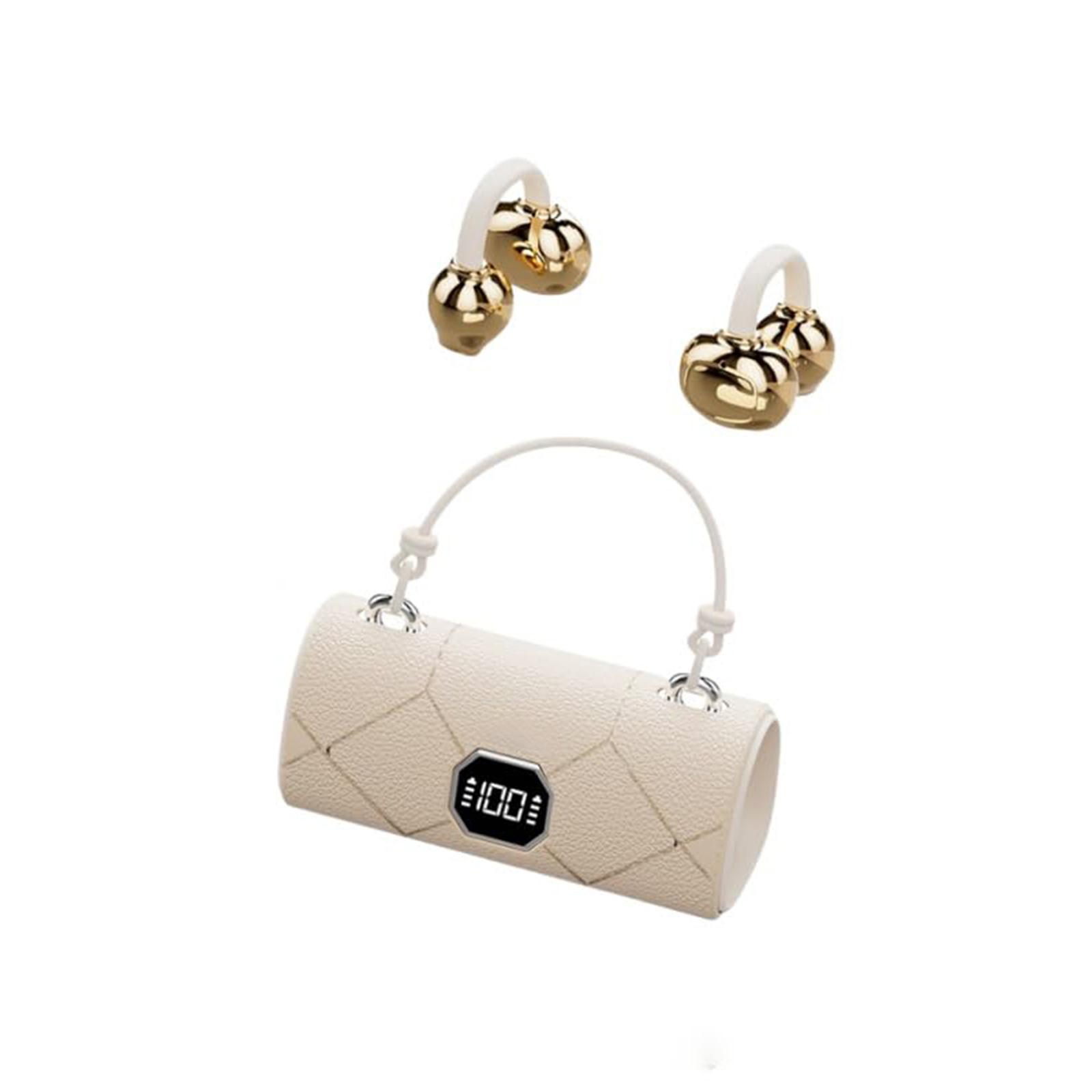 

Модные беспроводные наушники-клипсы с сумочкой, наушники-клипсы с открытым ухом, милые съемные серьги, роскошная кожаная текстура, Bluetooth 6.0, светодиодный HD-дисплей One Size бежевый