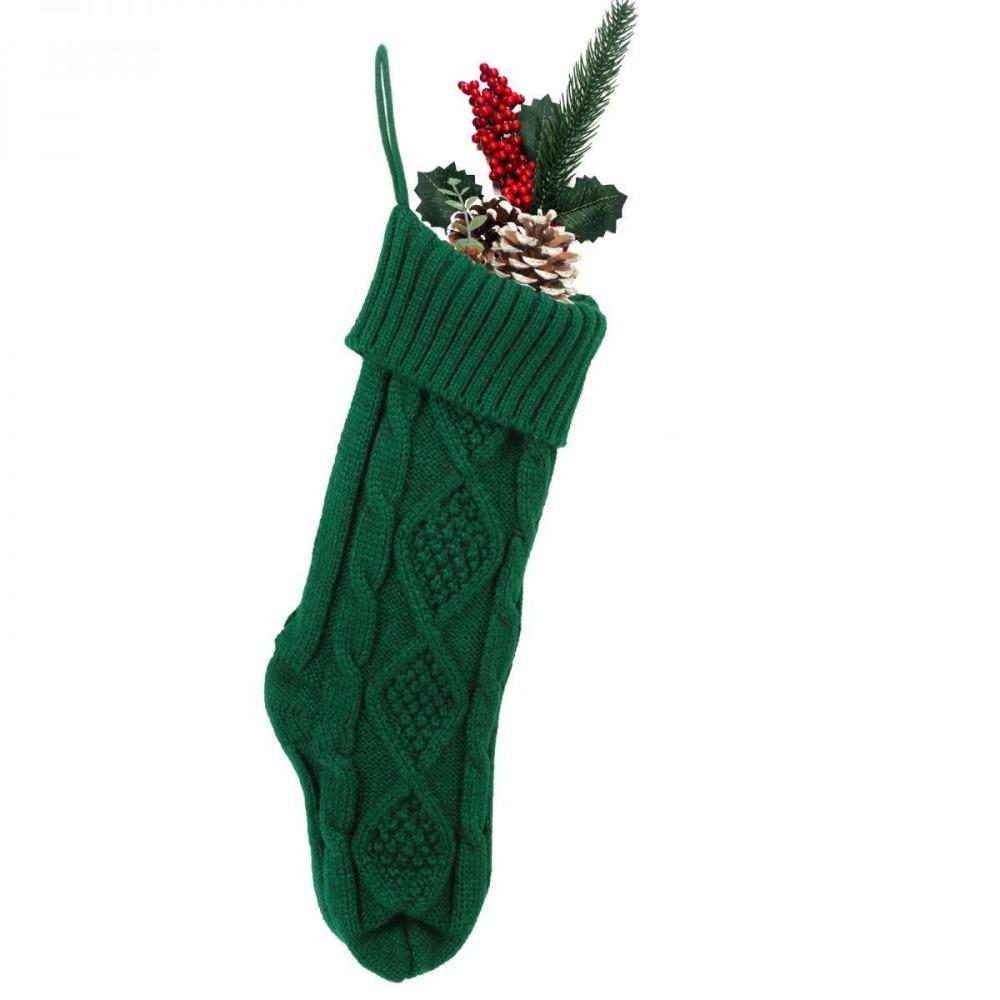 Large Capacity Knitted Christmas Stockings Santa Claus Cable Xmas Tree Hanging Decoration Green Knit Christmas Hanging Sock