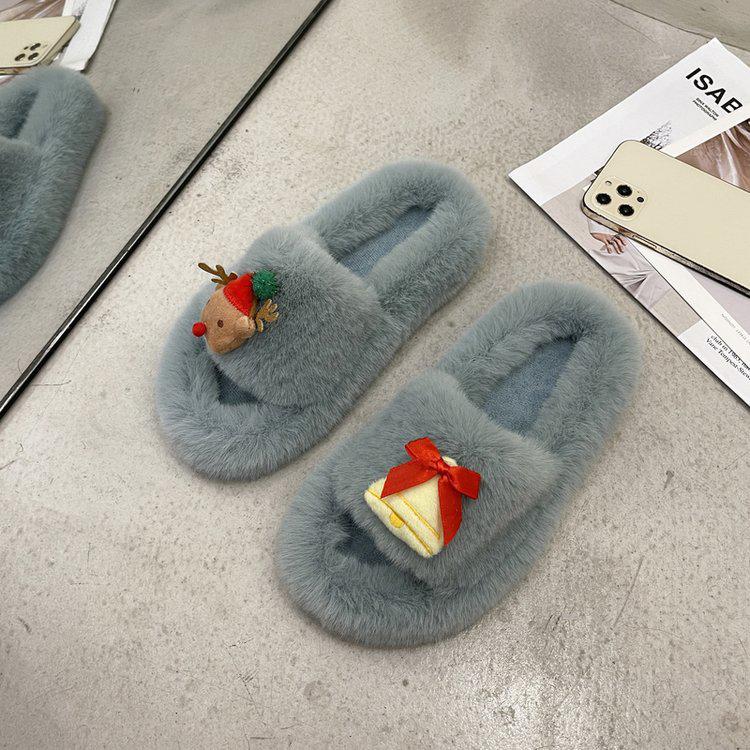 Christmas Elk Cotton Slippers For Women New Halloween Bedroom Soft Winter Indoor Shoes Warm Closed Toe Plush Cotton Slippers