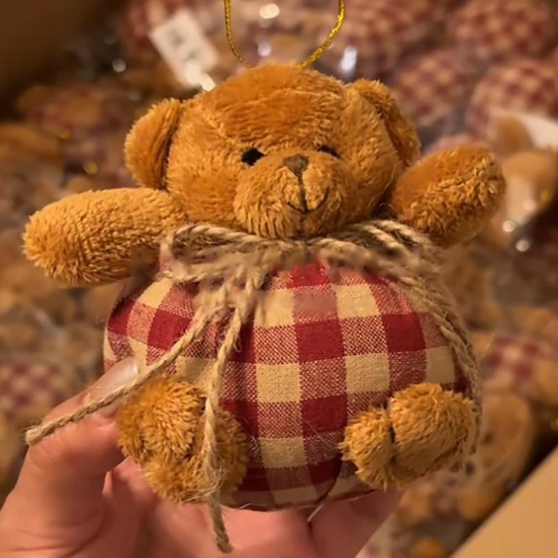 Nohemi Decor Mini Stuffed Plush Plaid Bear Ornaments for Christmas Tree Festive Decorations Unique Tree Toppers
