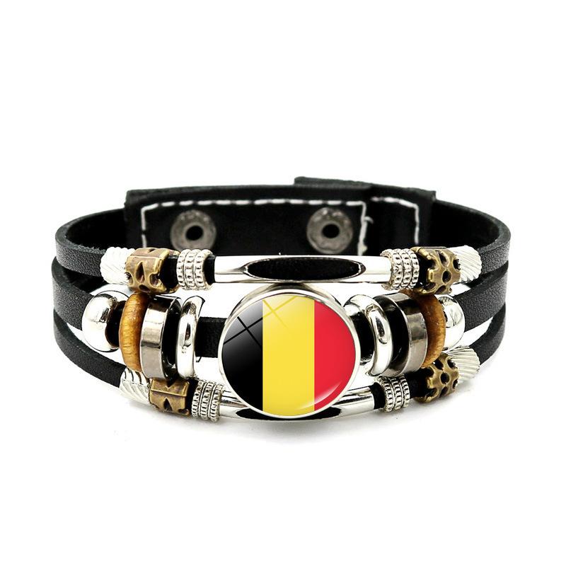 Factory National Country Flag Design Bracelet Crystal Bead Snap Button Sports National Team Jewelry Gift Leather Wrap Bracelet