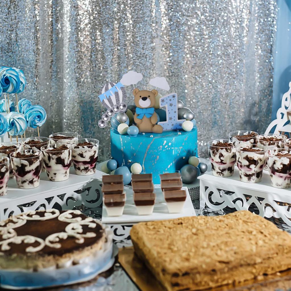 49Pcs 3D Twin Blue Bears Balls Clouds Glitter Stars Cake Decoration for Boy Birthday Baby Shower Teddy Bear Theme Party Supplies