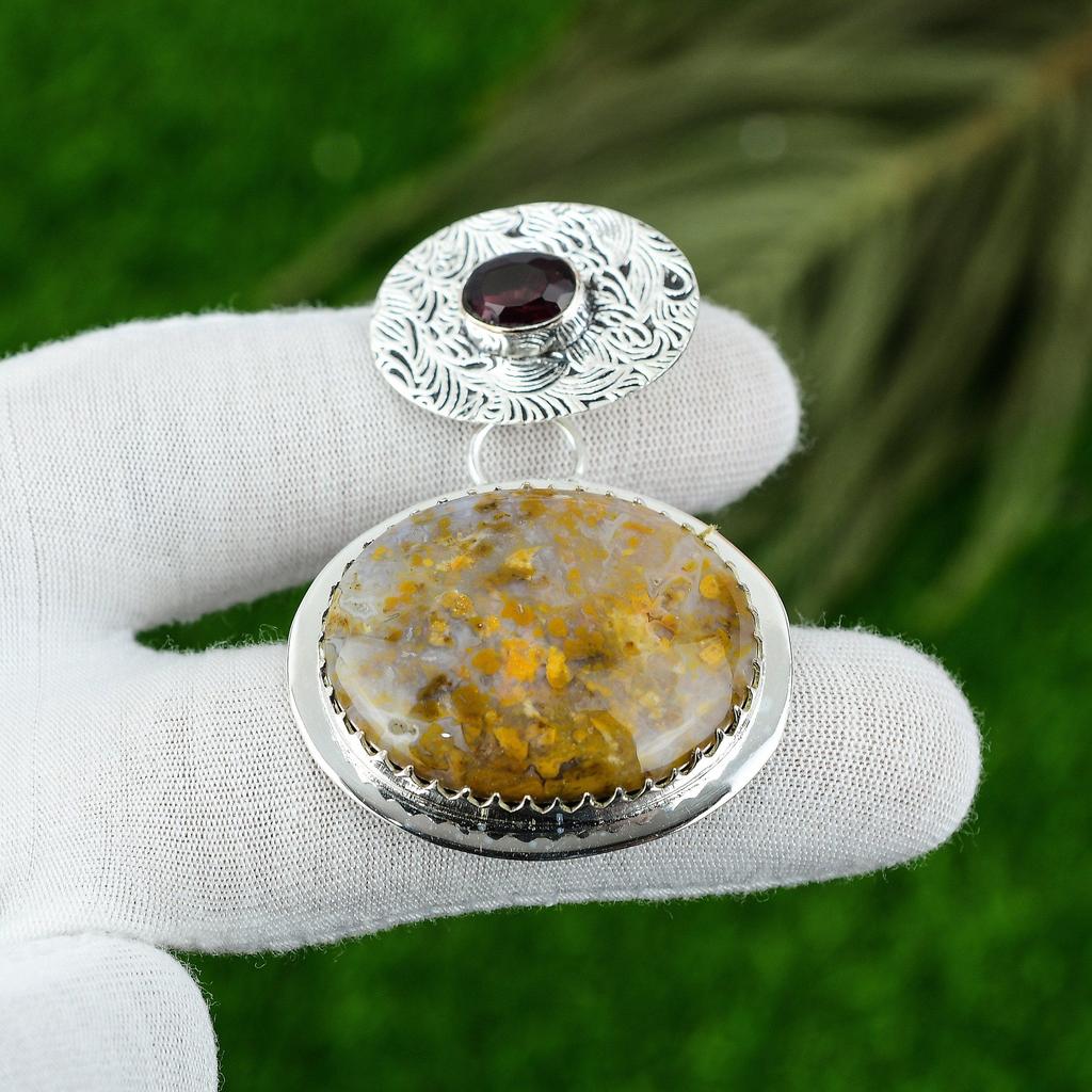 Natural Plume Agate Gemstone Jewelry 925 Sterling Silver Pendant For Girls