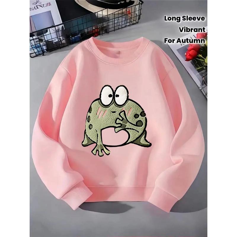 Unisex Crewneck Sweatshirt - Frog with Big Eyes And Blush Marks Machine Washable, Spring And Autumn, Sportswear And Casual Wear, Soft And Comfortable