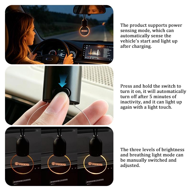 Luminous Acrylic Car Hanging Glow Decor Rear View Mirror Pendant For Volvo S60 S80 S90 C30 XC40 XC60 XC70 XC90 V40 V60 V90 T6