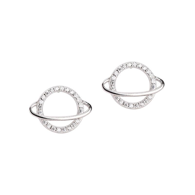 S925 Sterling Silver Diamond Planet Earrings: Trendy Japanese & Korean Style Hollow Universe Design for Women