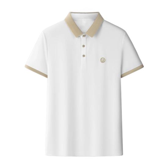 

Men Button Golf Shirt Turndown Collar Short Sleeve Shirt Color Block Casual Shirt for Summer Holiday Office Date L белый