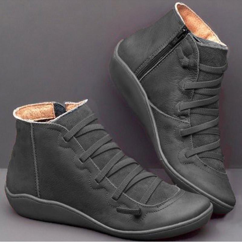 Women's PU Leather Ankle Boots Women Autumn Winter Cross Strappy Vintage Women Punk Boots Flat Ladies Shoes Woman