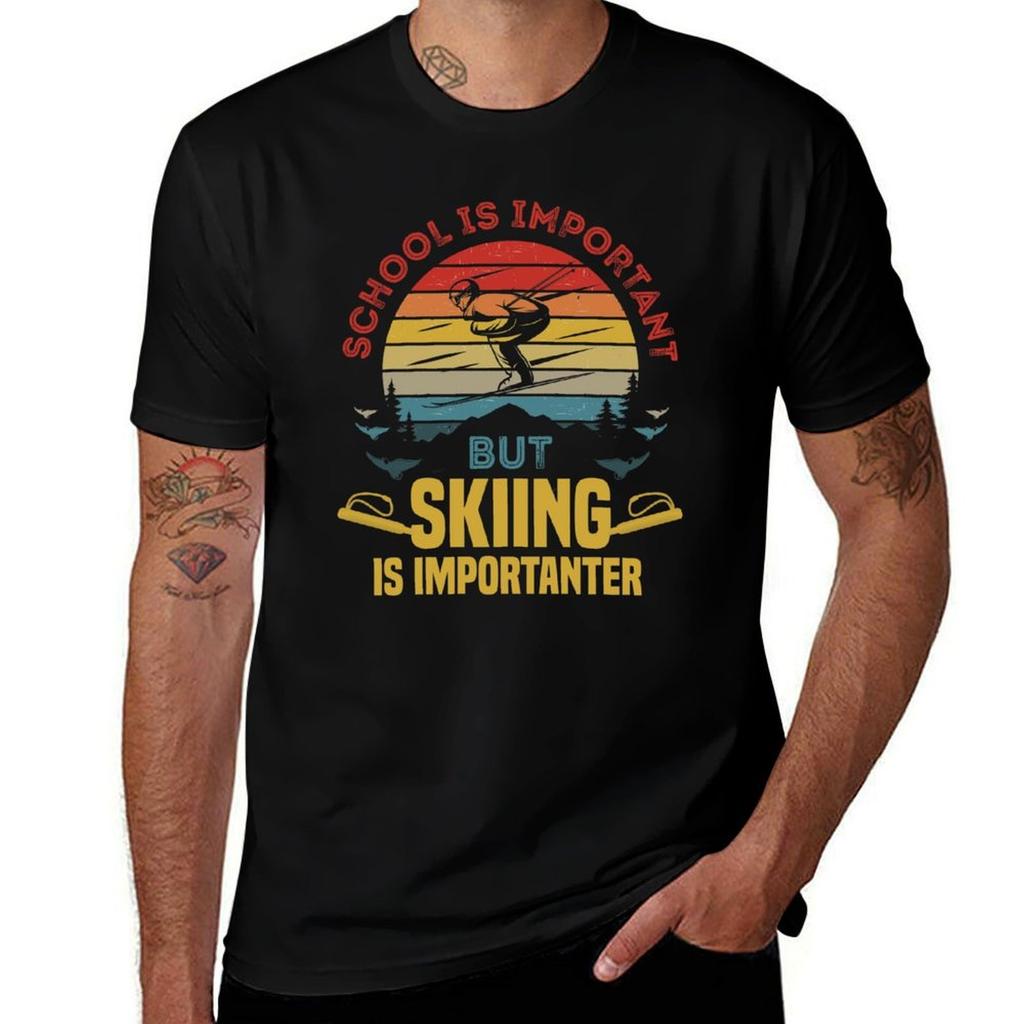 School is important but skiing is importanter TShirt Plus Size Outdoor Casual Top