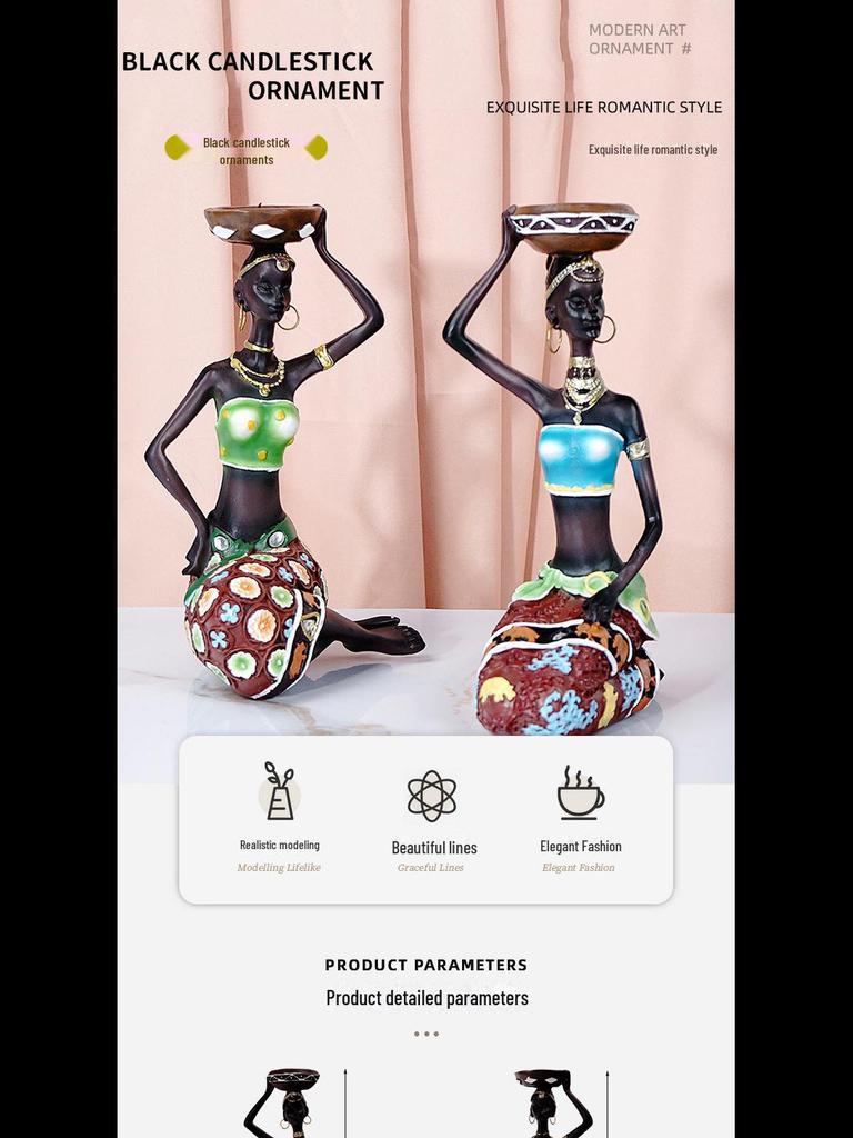 Nordisches Kerzenständer-Ornament aus schwarzem Kunstharz für die Heimdekoration