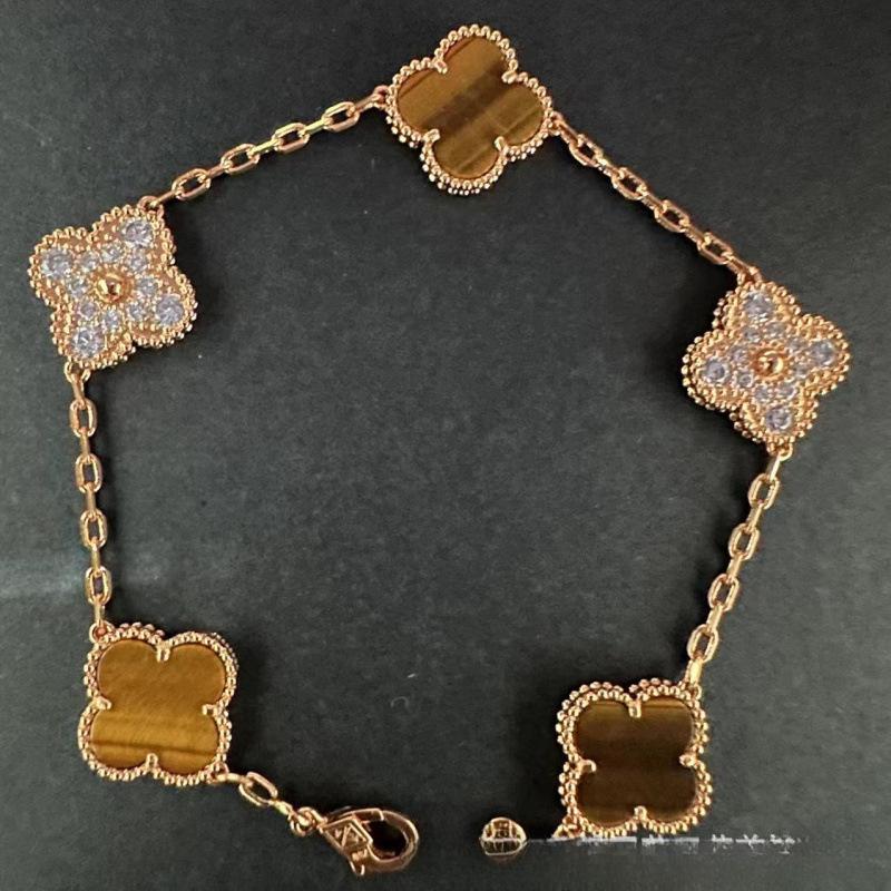 Exquisite Four-leaf Clover Bracelet for Women Five-flower Bracelet Double-sided Natural White Mother-of-pearl and Carnelian Bracelet