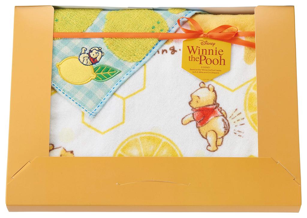 Marushin Towel Greeting Gift for Disney Winnie the Pooh with 1 Hand Towel and 1 Face Towel Gift, Moving, Citrus, 2275034000, DP-3720,