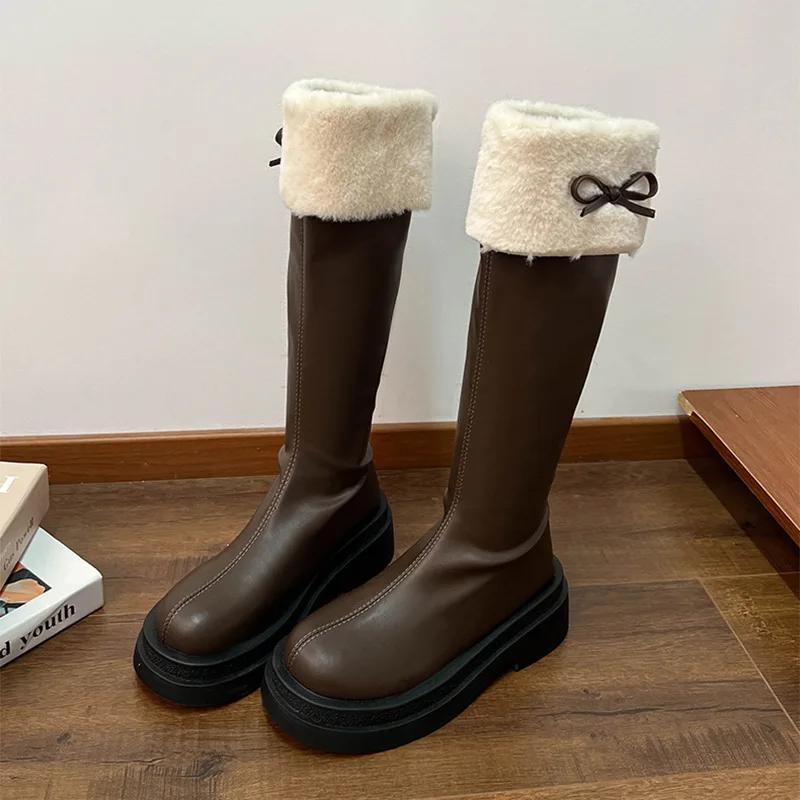 

Women s Winter Knee High Brown Long Boots Fashion Comfort Square Heel Platform Boots for Women Thick Bottom Knight Long Booties Comfortable Soft Sole 39