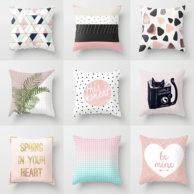 Nordic Ins Style Pink Geometric Pattern Ultra-short Velvet Pillowcase Cushion Pillowcase Pillowcase